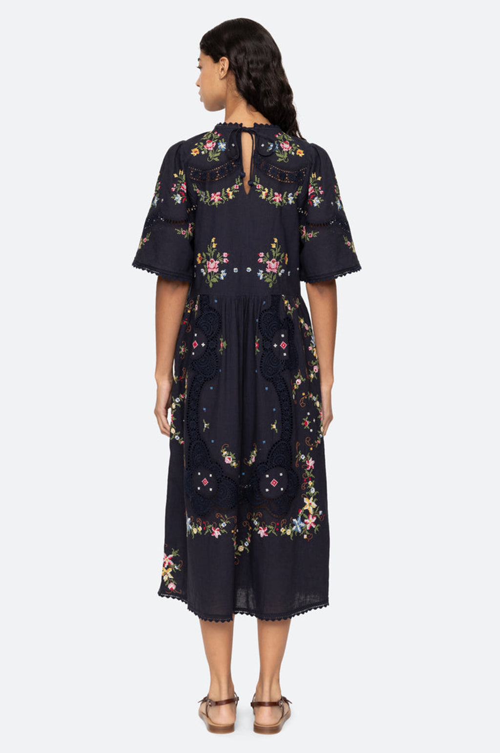 Edwina Embroidery S/Slv Dress Navy