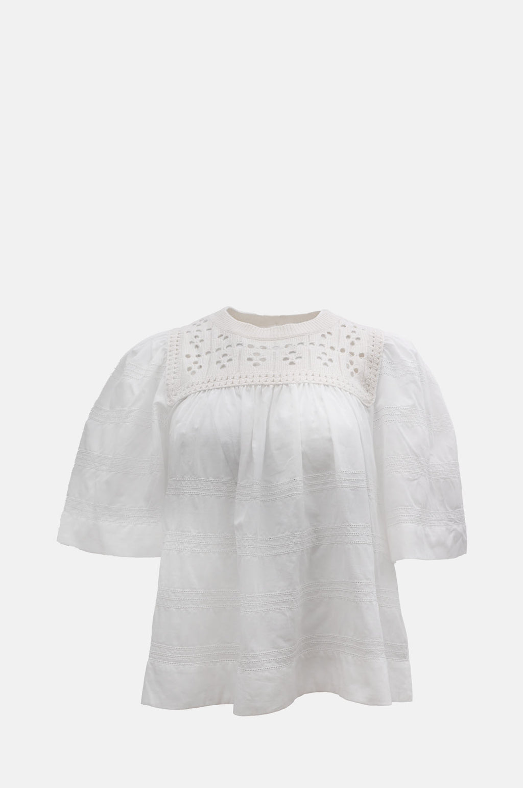 Sea New York Emile Pointelle Knit Short Sleeve Combo Top White.