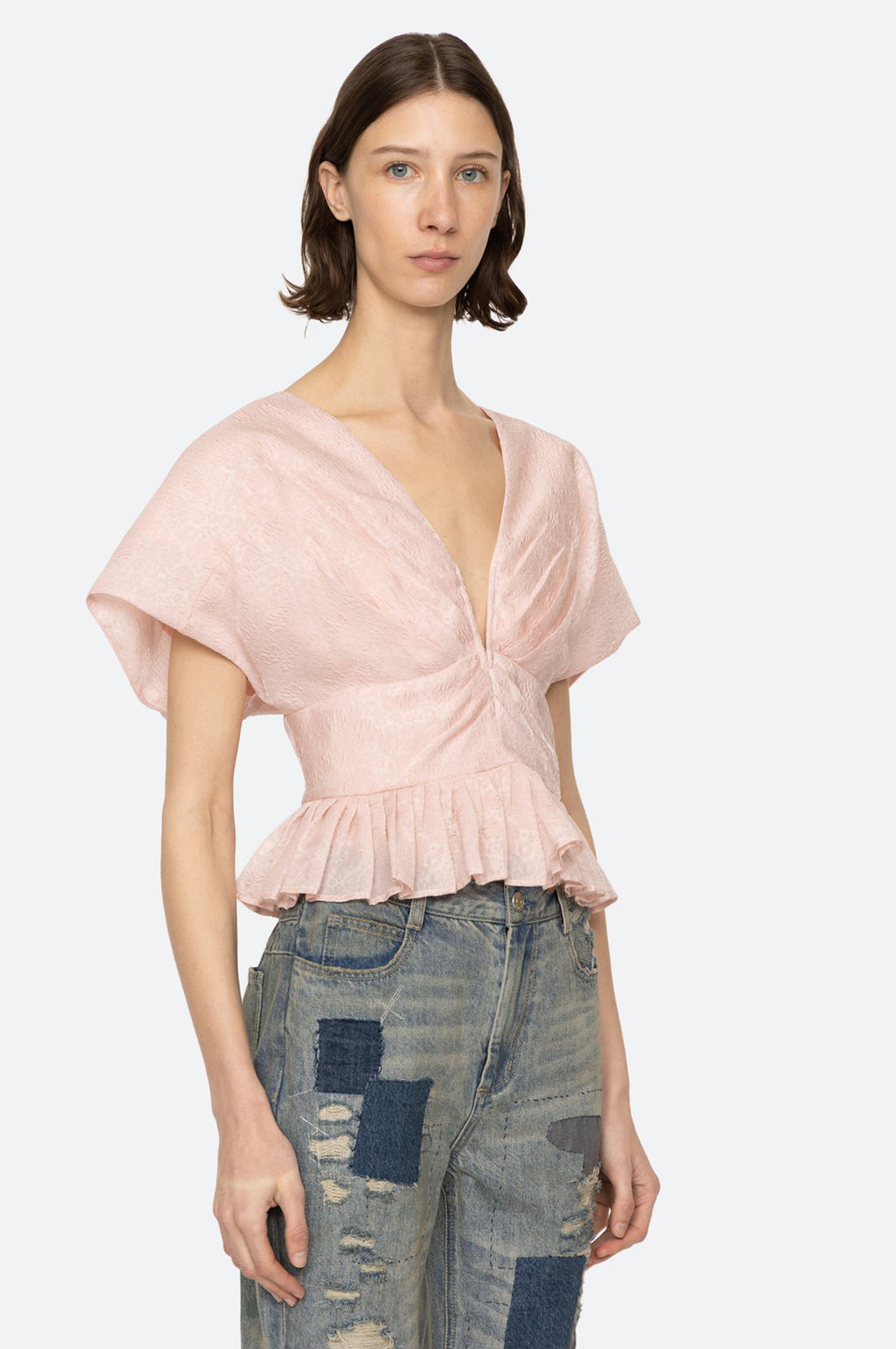 Florence Embossed V Neck Top Pink