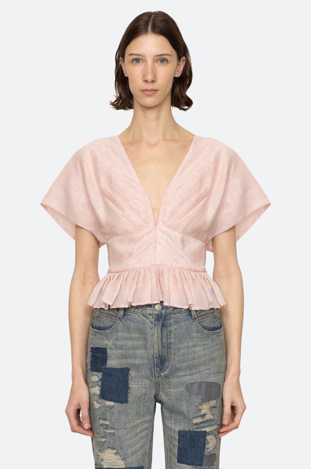 Florence Embossed V Neck Top Pink