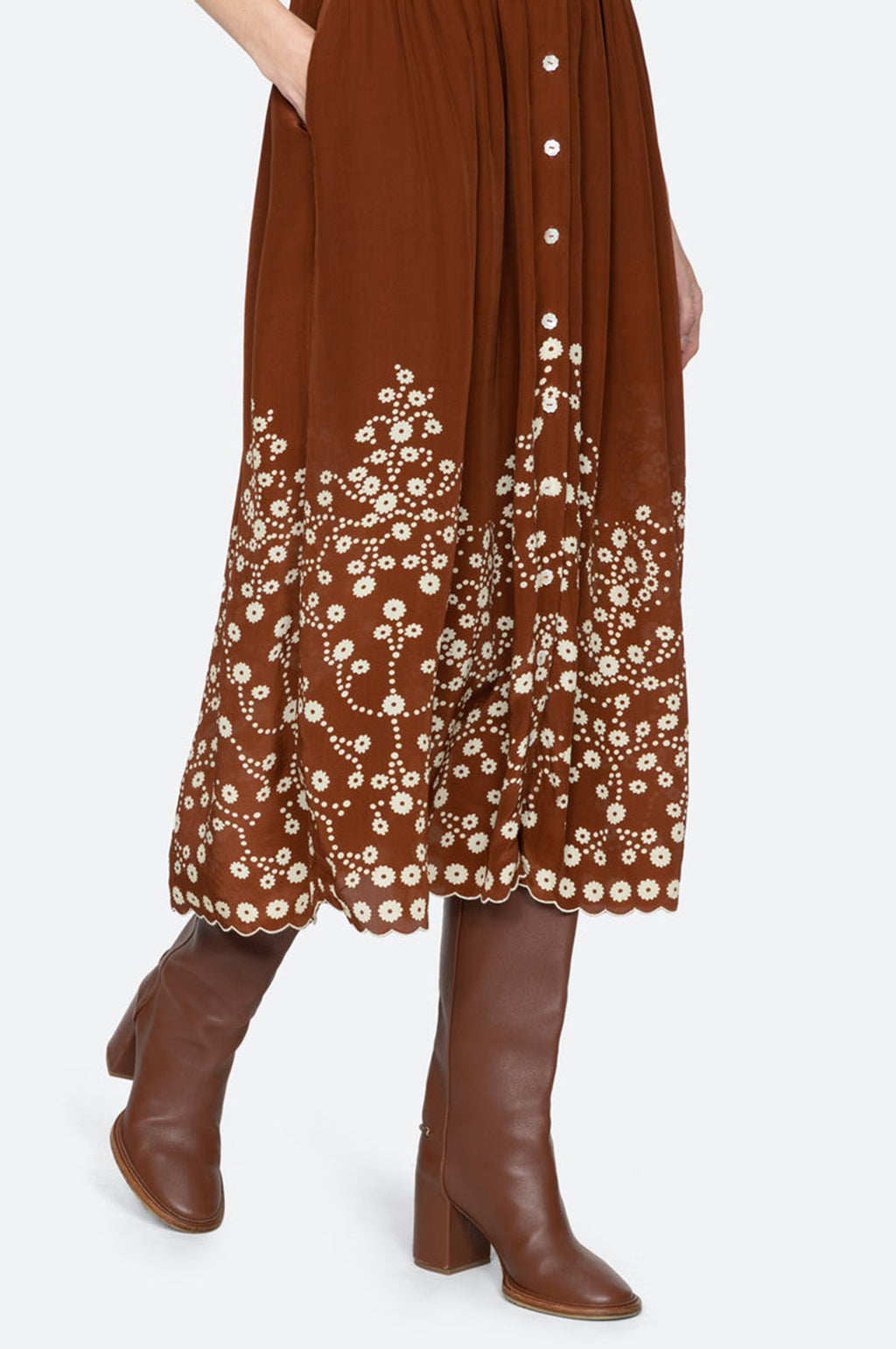 Frances Print S/Slv Midi Dress Brown