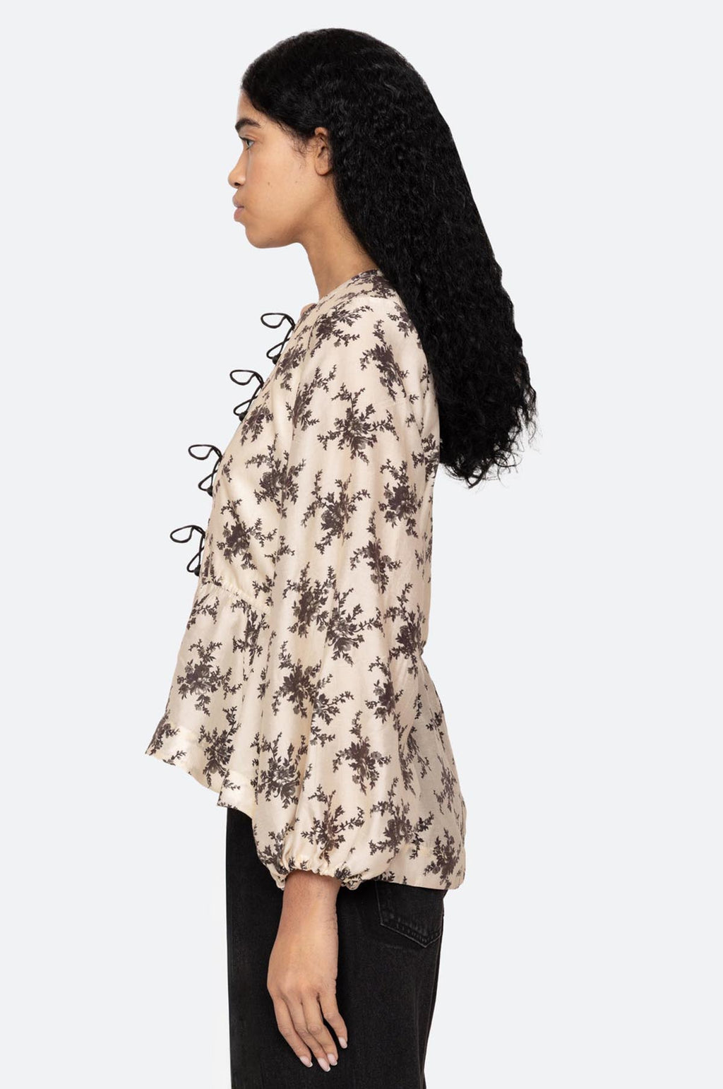 Joan Print Tie Front Top Cream