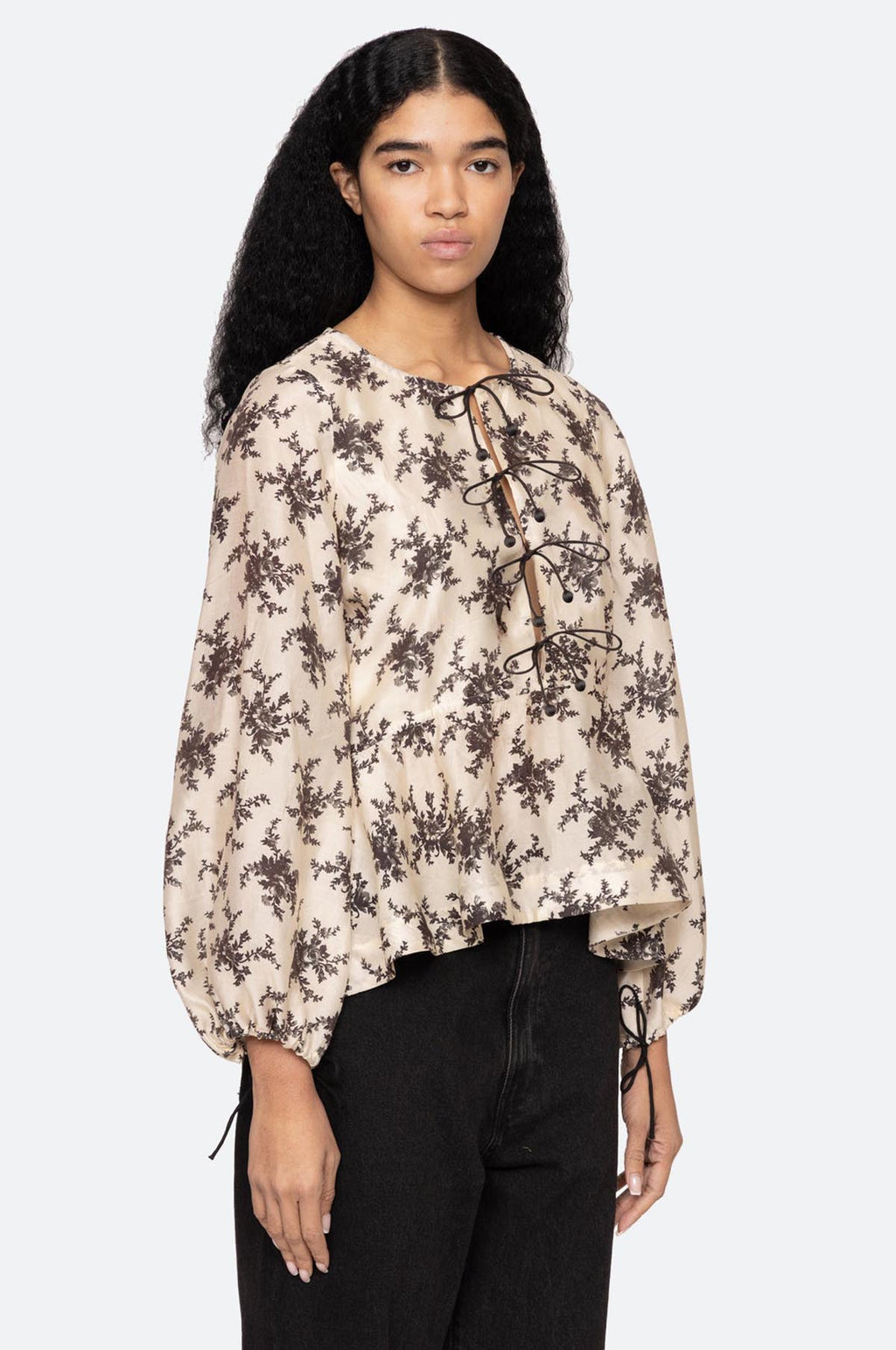 Joan Print Tie Front Top Cream