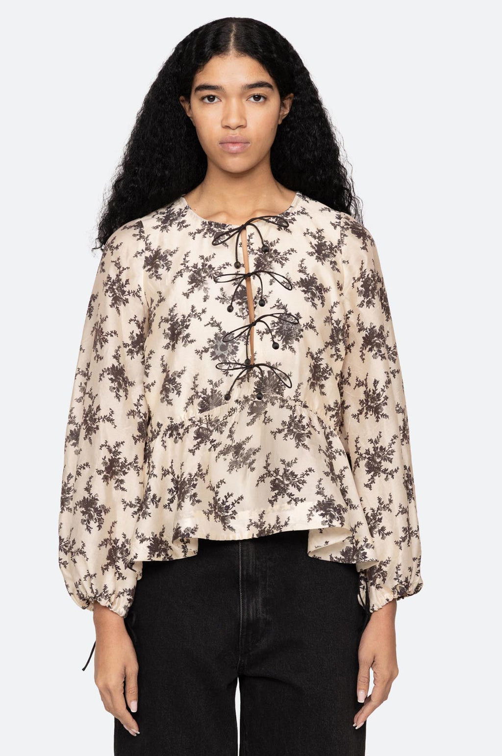 Joan Print Tie Front Top Cream