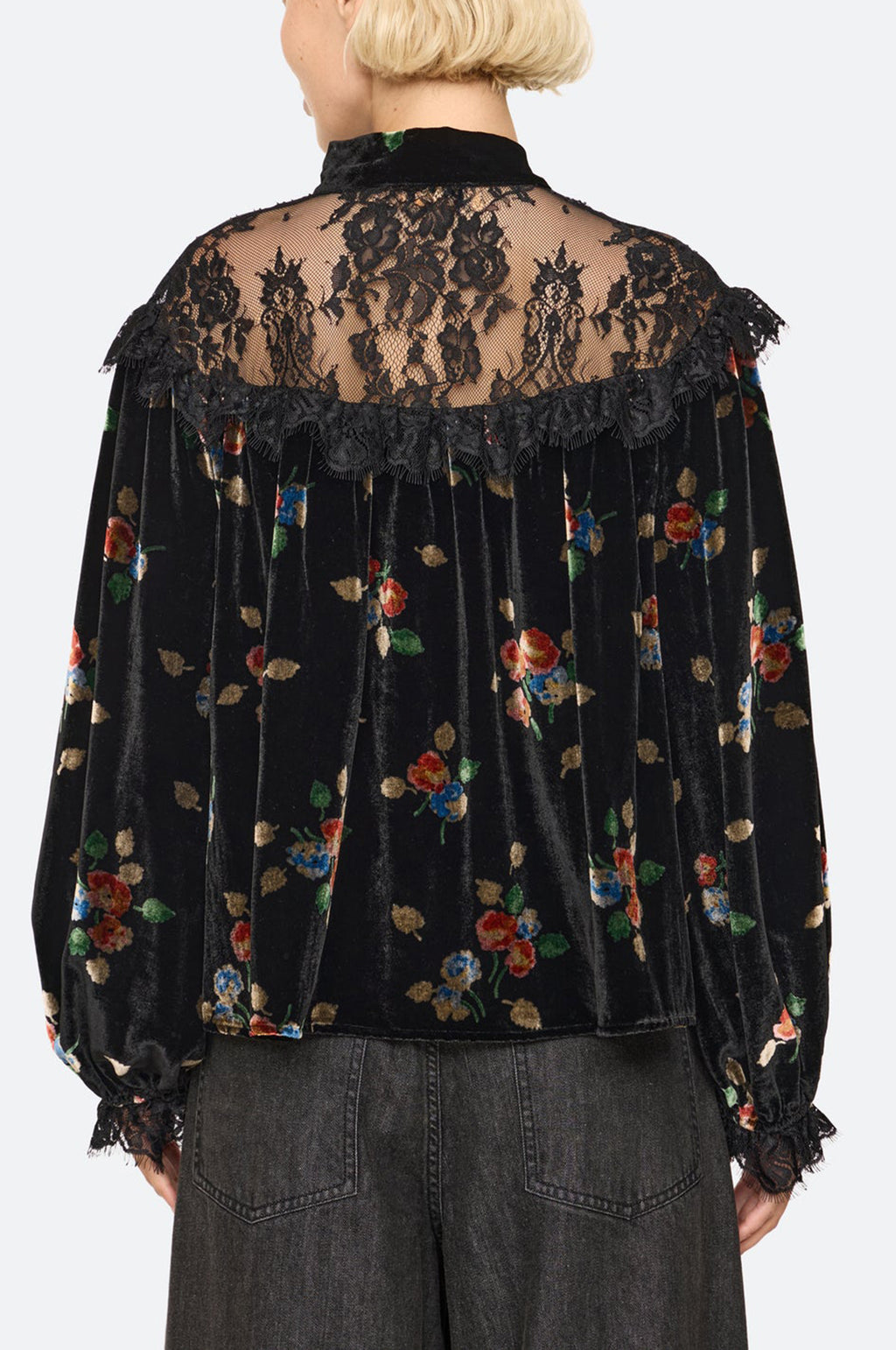Leda Velvet L/Slv Tie Neck Top Black