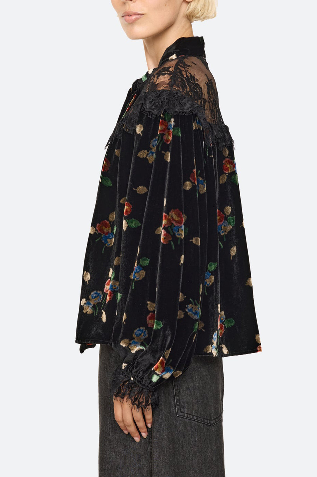 Leda Velvet L/Slv Tie Neck Top Black