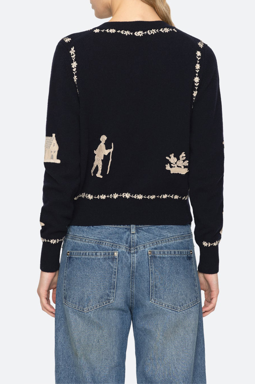 Margeurite Lace Patch L/Slv Cardigan Navy