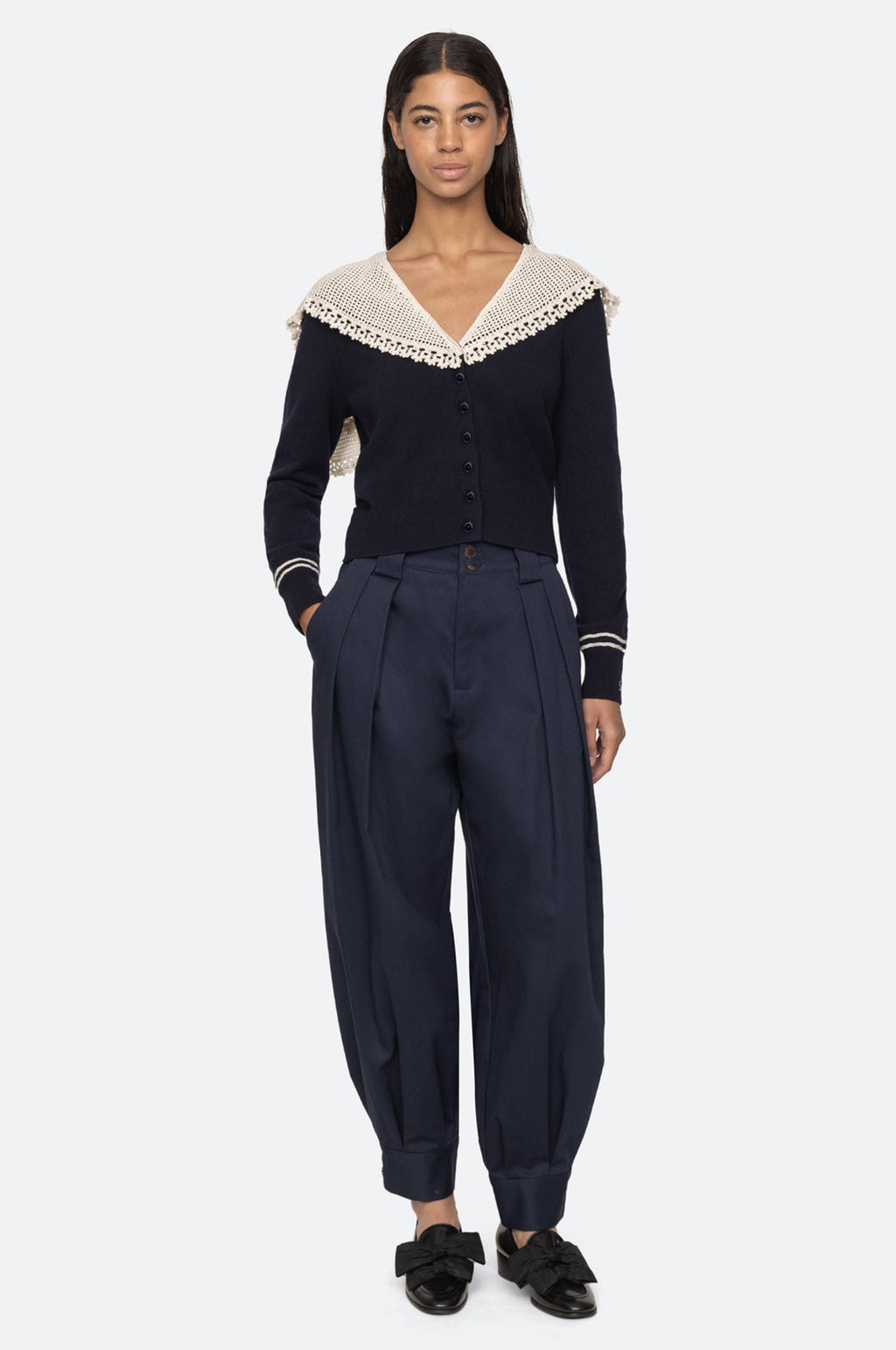 Marie Knit Embroidery L/Slv Cardigan Navy