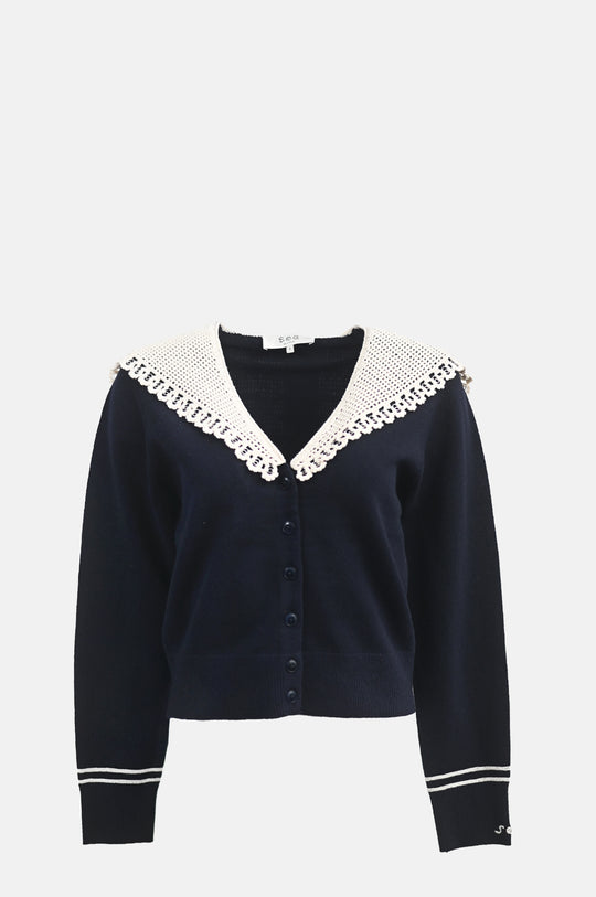 Marie Knit Embroidery L/Slv Cardigan Navy