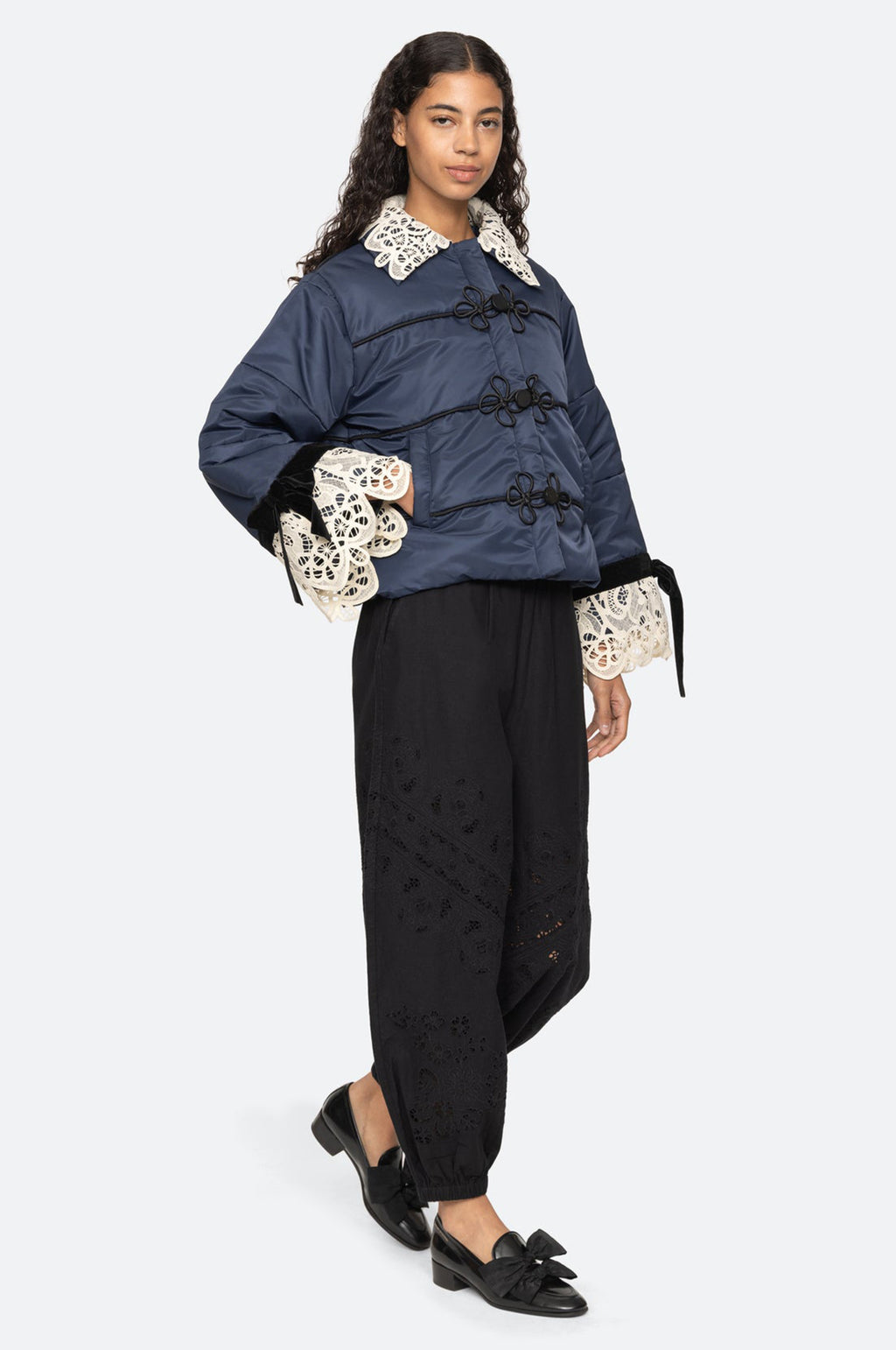 Medina Lace Puffer Jacket Navy