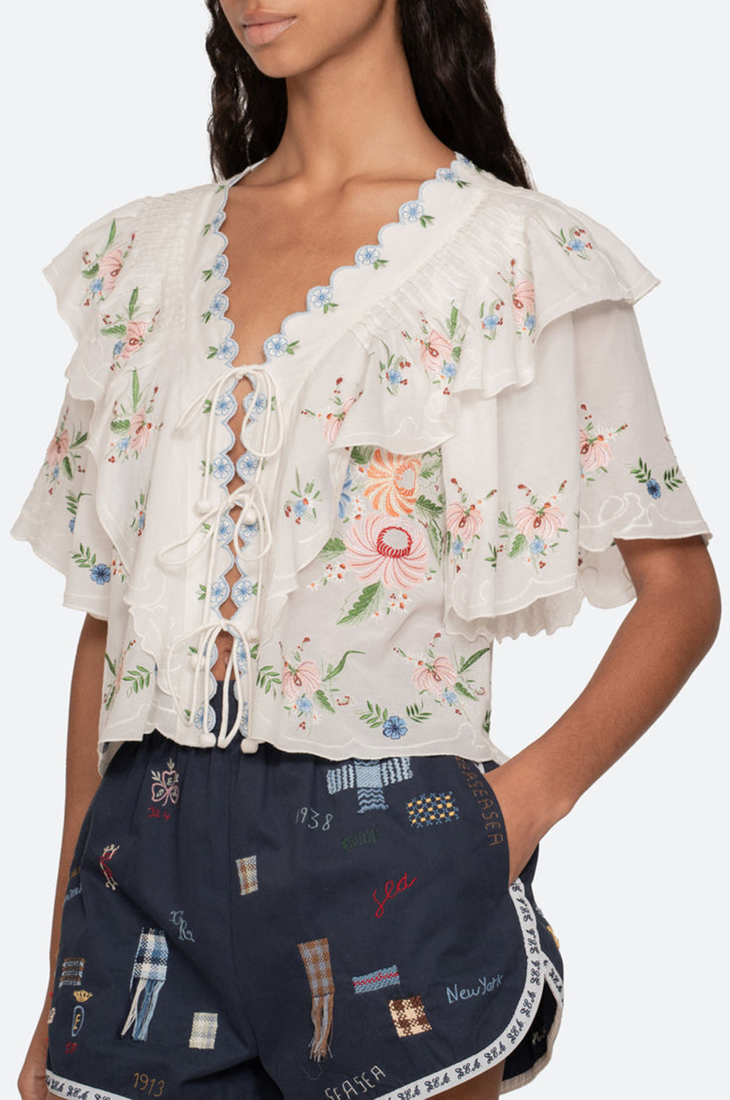 Serafina Embroidery S/Slv Top Cream