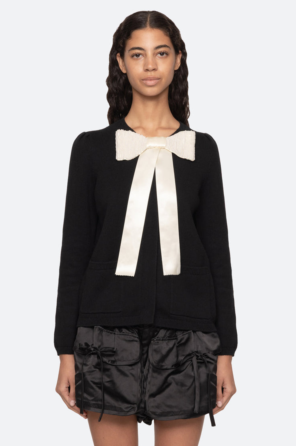 Seraphine Solid Knit Cardigan Black