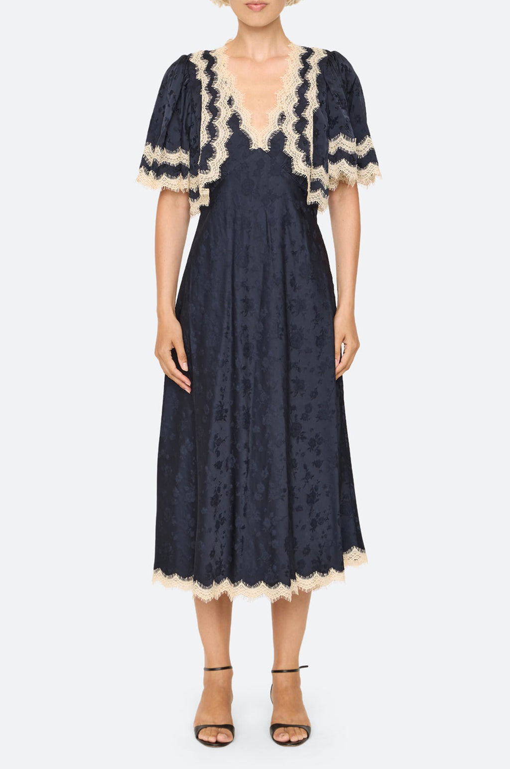Shay Lace Cape Midi Dress Navy