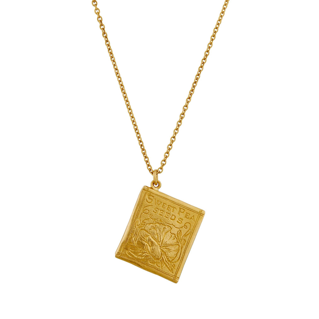 A.M. Sweetpea Seed Packet Necklace Gold