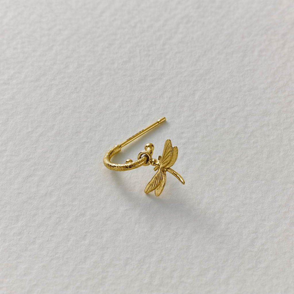 A.M. Teeny Tiny Single Huggie Hoop Earring with Dragonfly 18ct Solid Gold