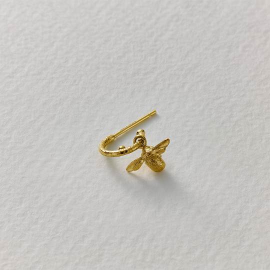 A.M. Teeny Tiny Single Huggie Hoop Earring with Bee 18ct Solid Gold