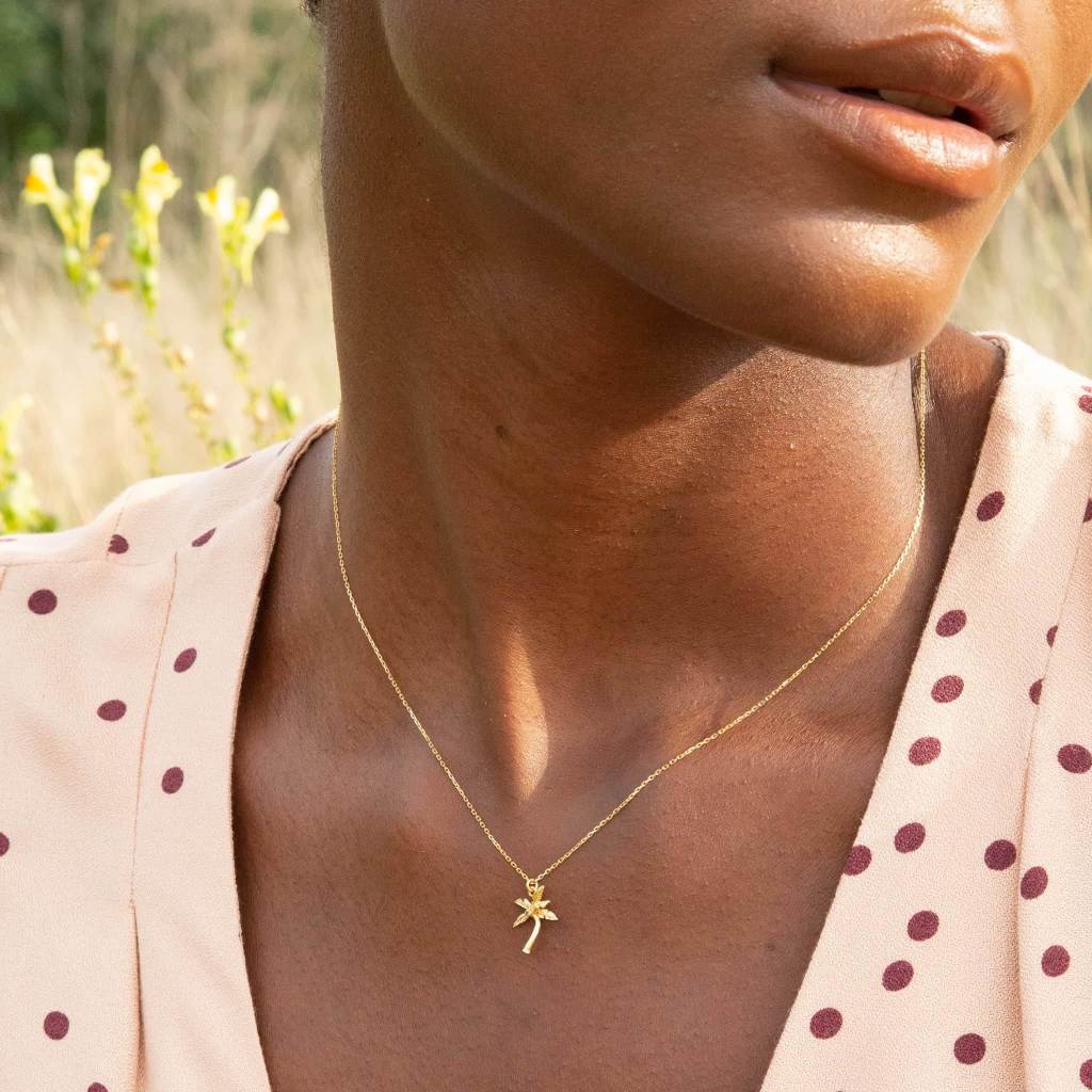 A.M. Teeny Tiny Palm Tree Necklace 18ct Solid Gold