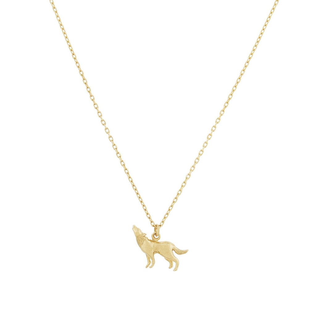 A.M. Teeny Tiny Howling Wolf Necklace 18ct Solid Gold