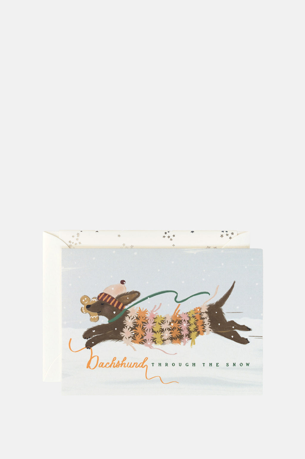 The First Snow Dachshund Dashing Through The Snow Christmas Greetings Card.