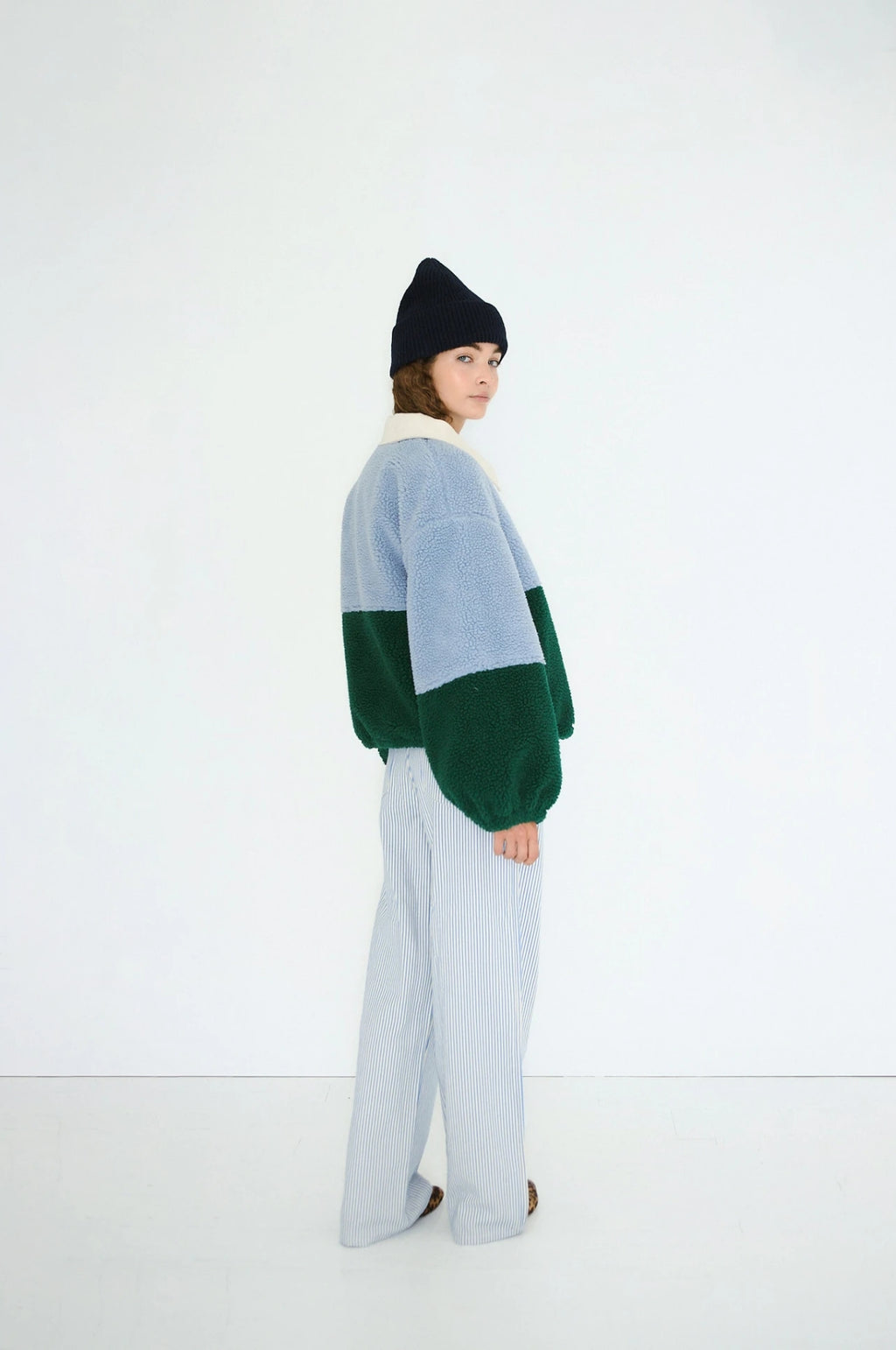 Color Blocked Sherpa Jacket Washed Blue/Dark Green