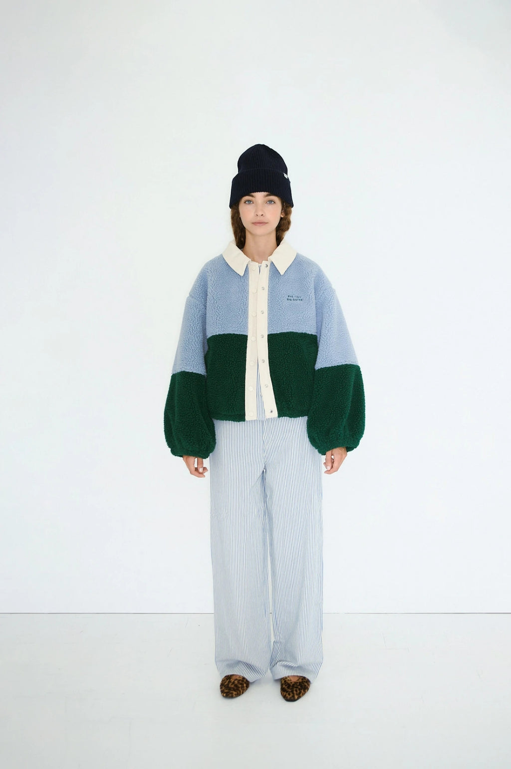 Color Blocked Sherpa Jacket Washed Blue/Dark Green