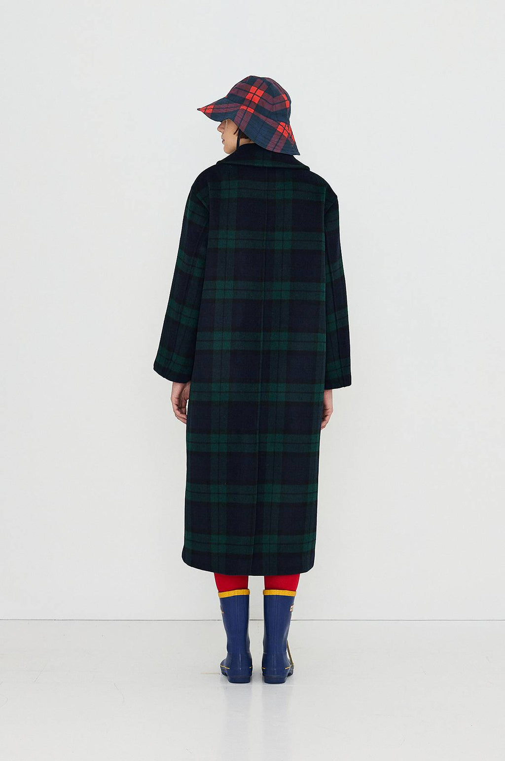 Long Check Coat Navy