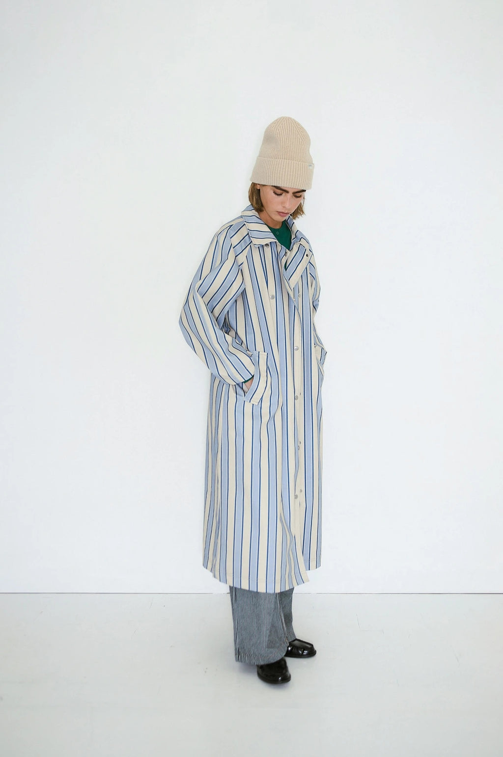 Striped Trench Coat Dark Vanilla