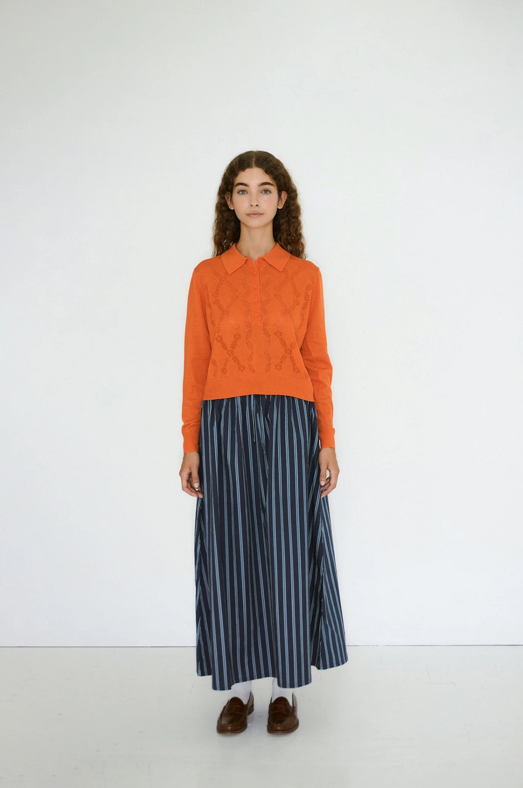 Striped Volume Skirt Navy