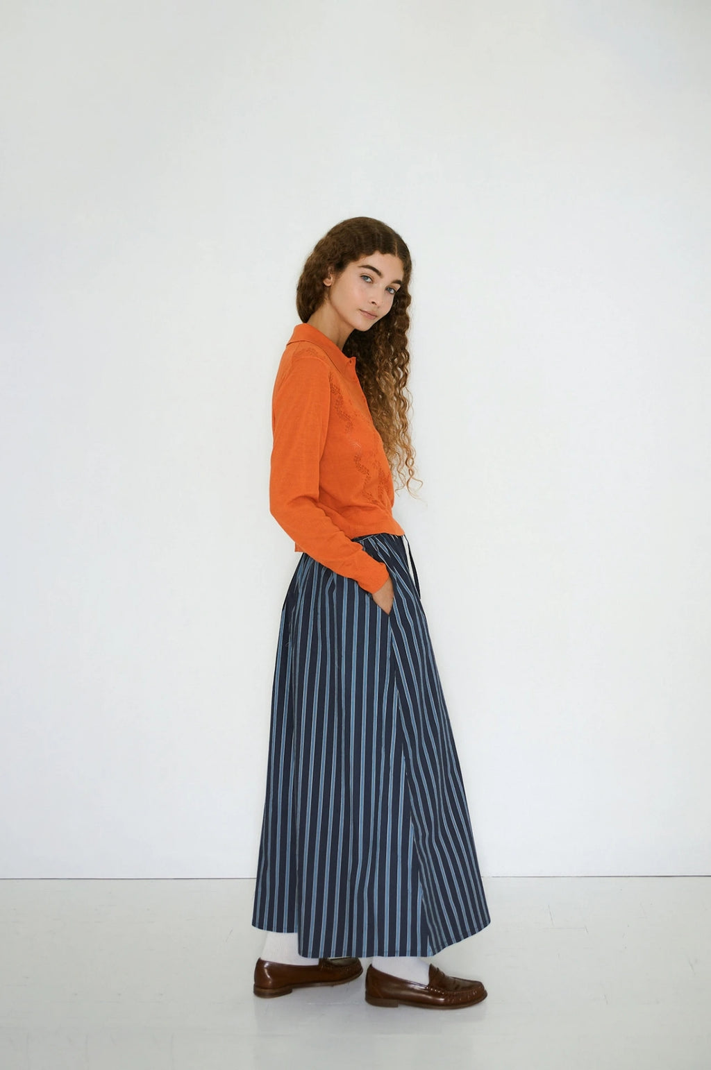 Striped Volume Skirt Navy
