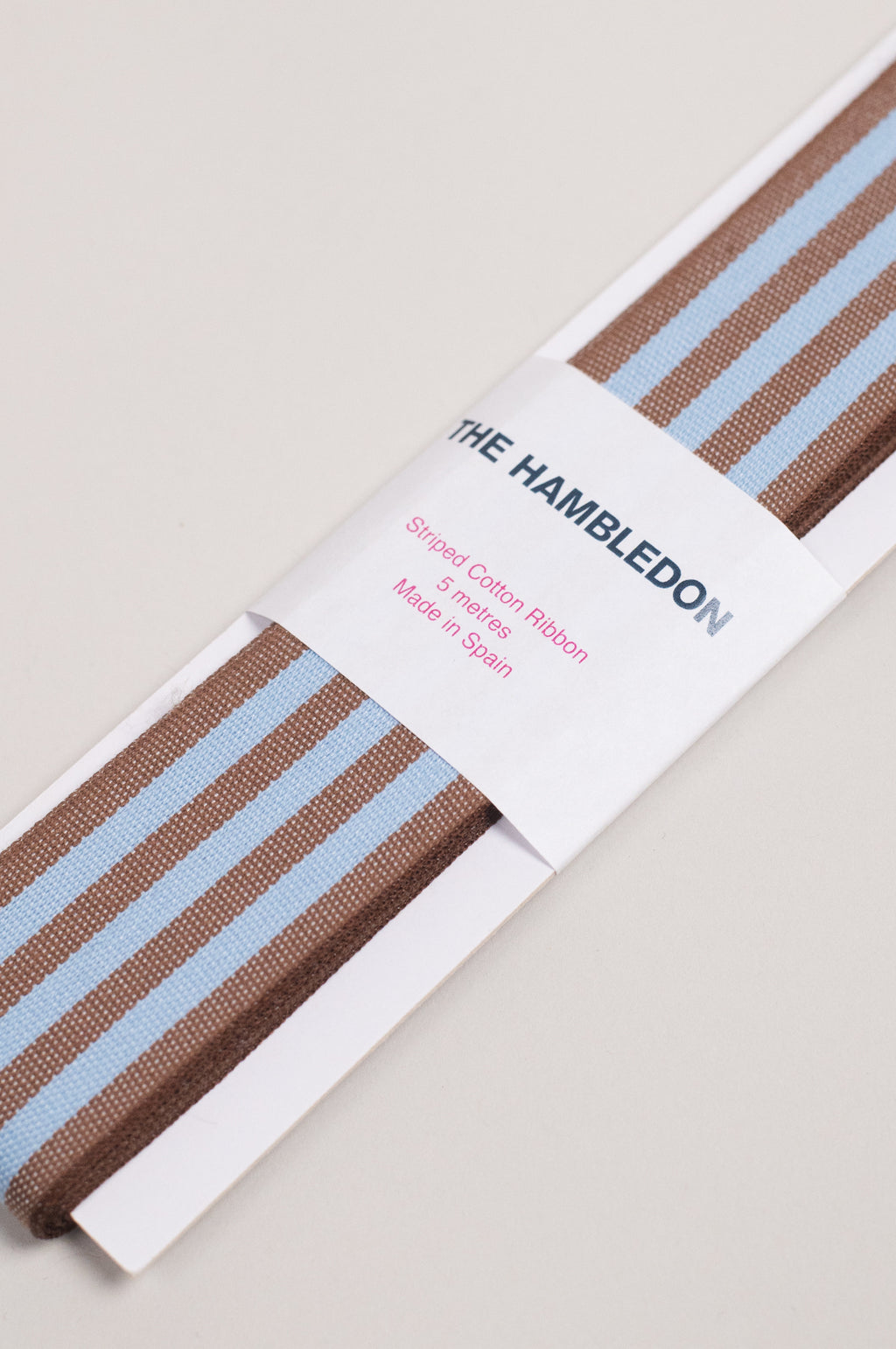 Toffee and Vintage Blue Cotton Stripe Ribbon 35mm x 5m