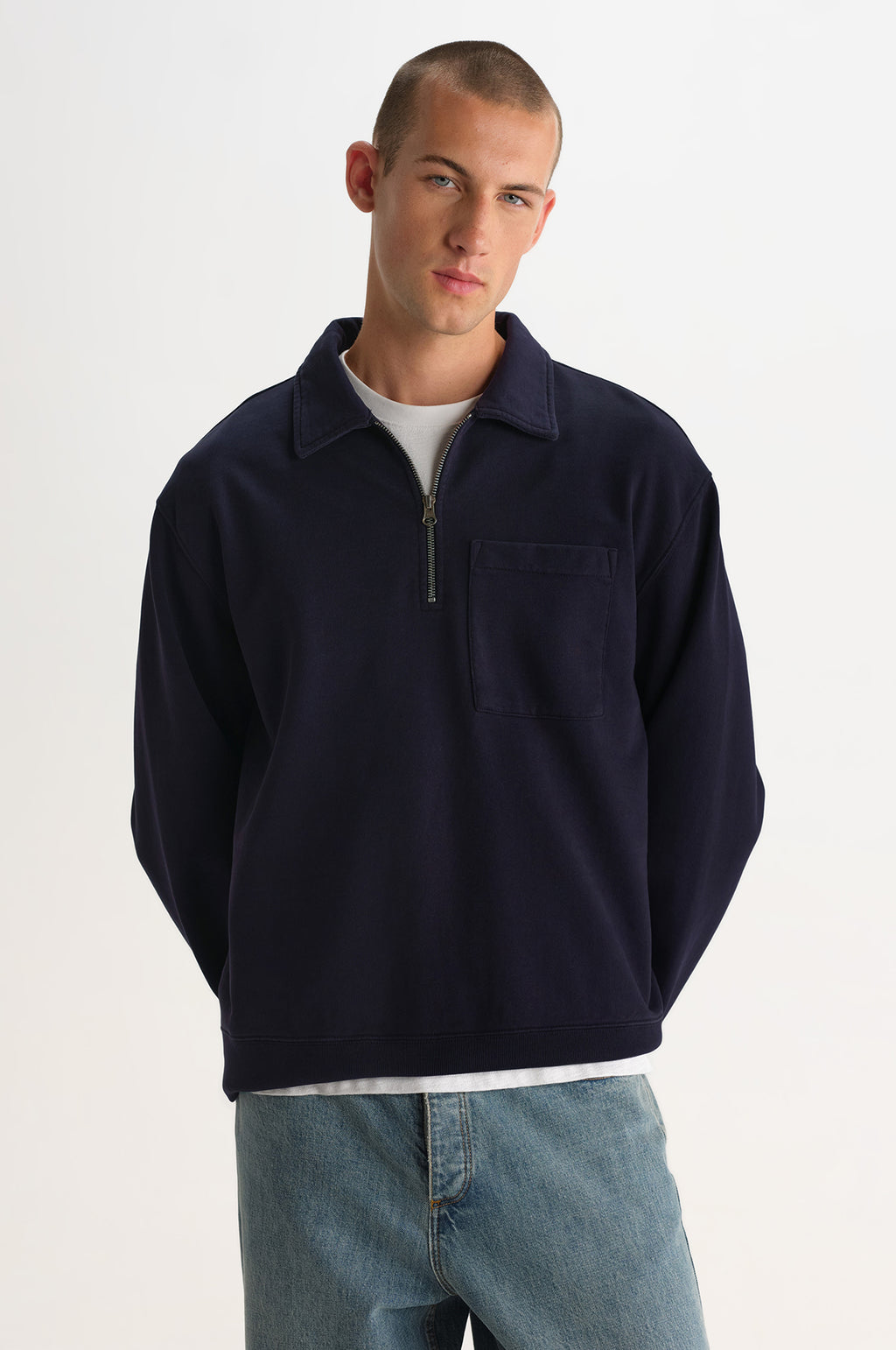 Reeve Quarter Zip Sweatshirt Washed Navy