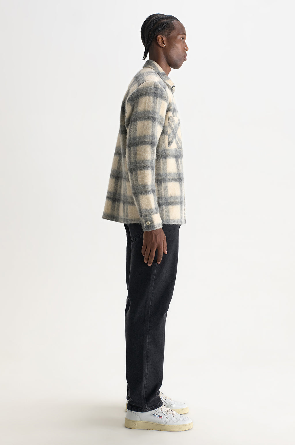 Whiting Overshirt Ash Wool Blend Check Ecru/Grey