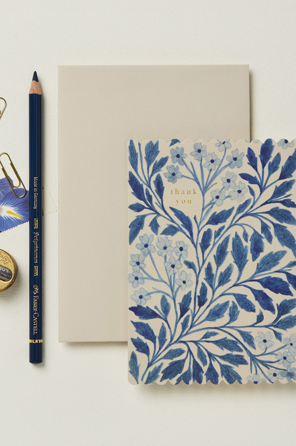 Blue Flora Thank You Card