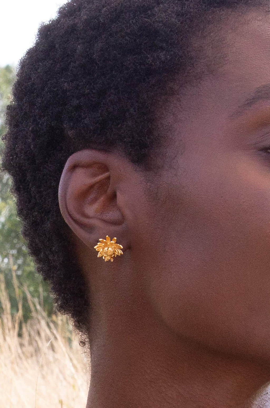 Chrysanthemum Flower Stud Earrings Gold