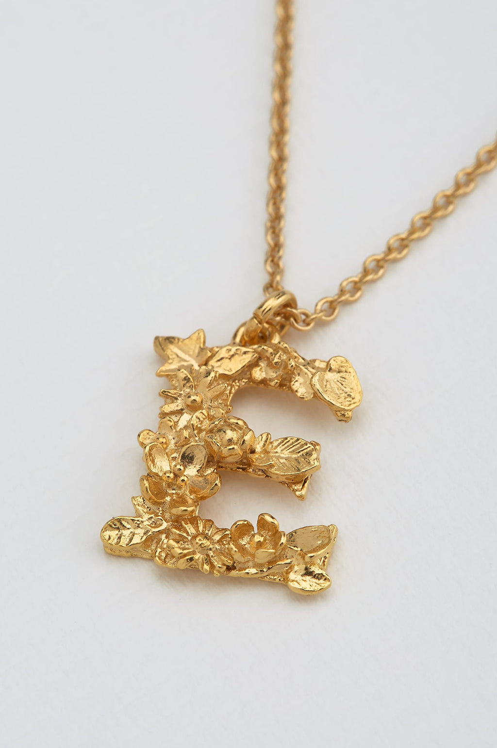 Floral Letter E Necklace Gold Plate