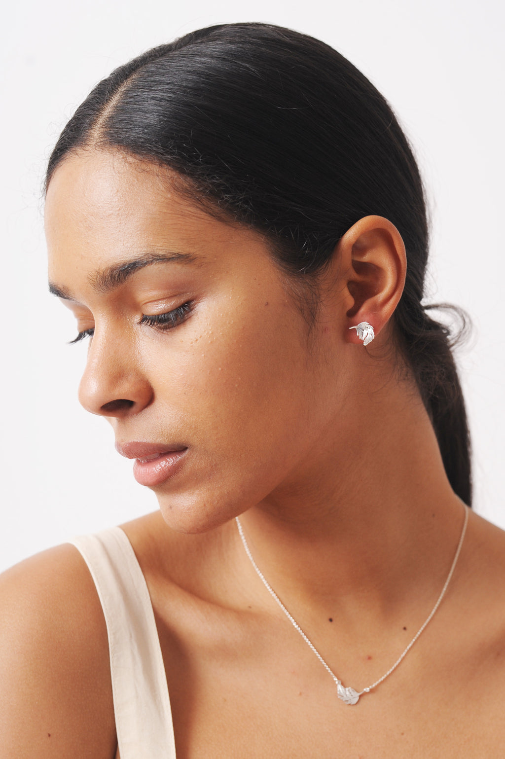 Feather Stud Earrings Silver