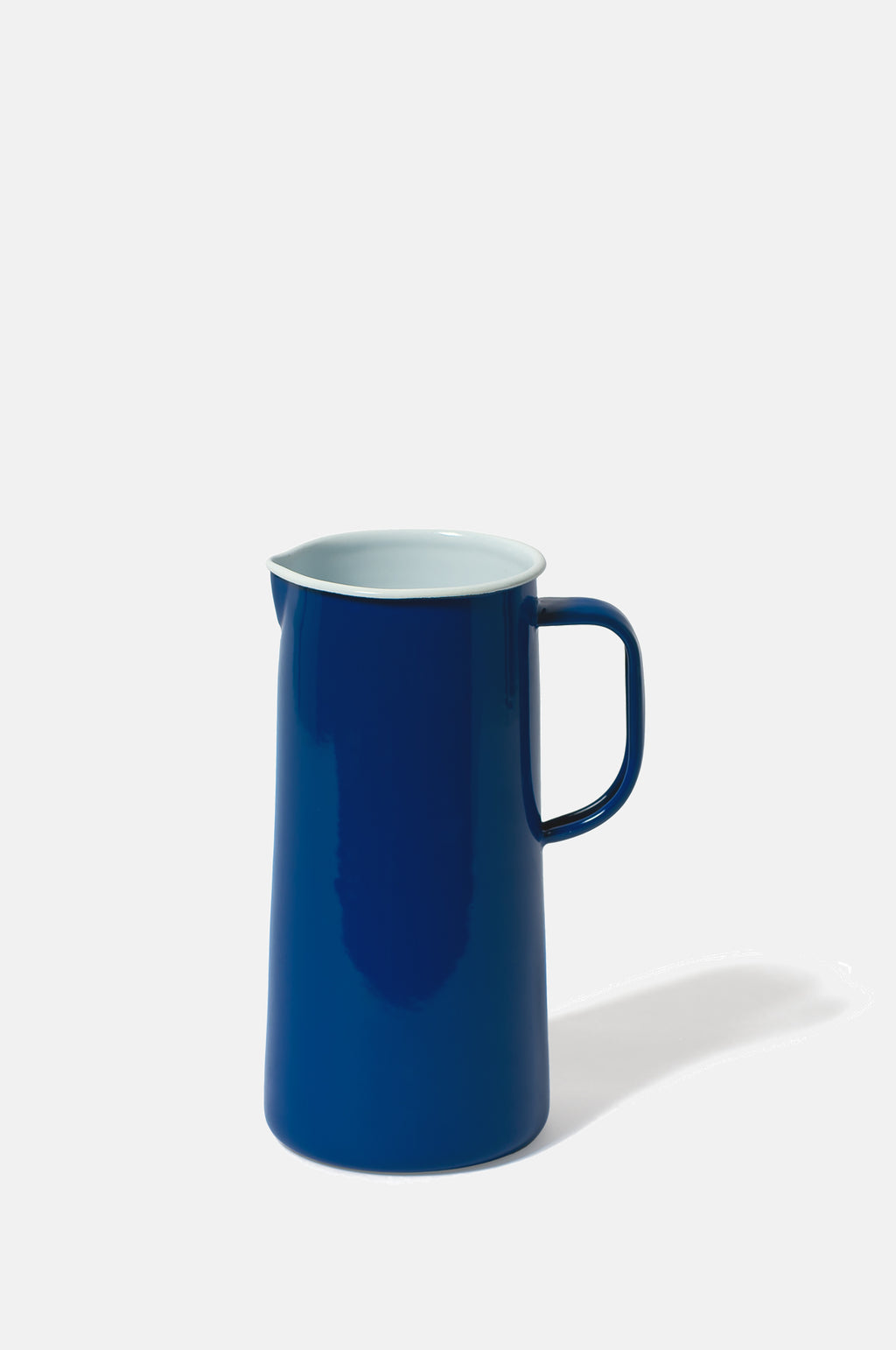 Falcon Enamelware 3 pint jug in dark mineral blue with white interior.