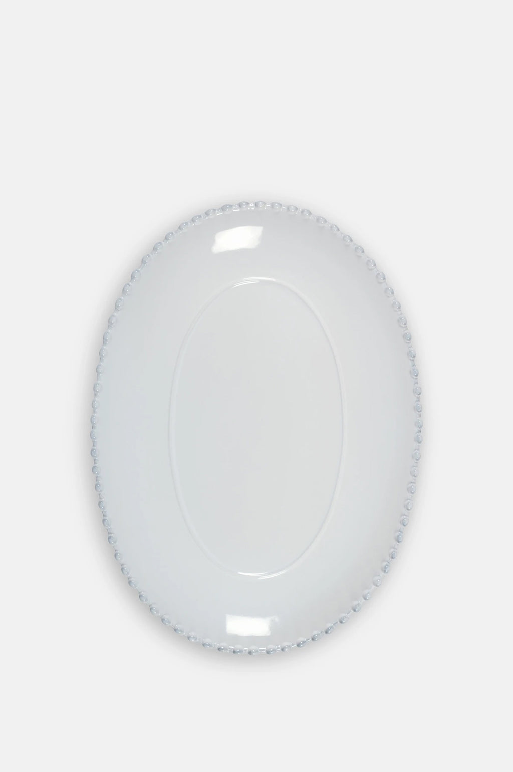 Costa Nova pearl white medium oval platter with pearl edging.
