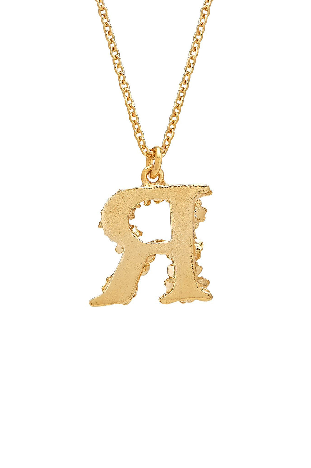 Floral Letter R Necklace Gold Plate