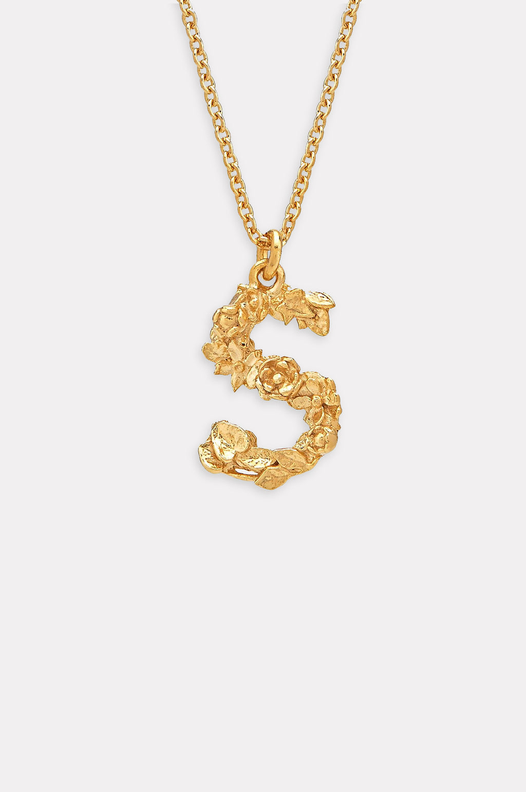 Floral Letter S Necklace Gold Plate