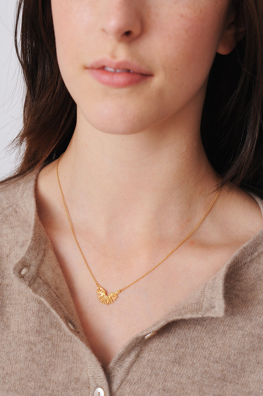 Nest Structure Crescent Necklace Gold Plate