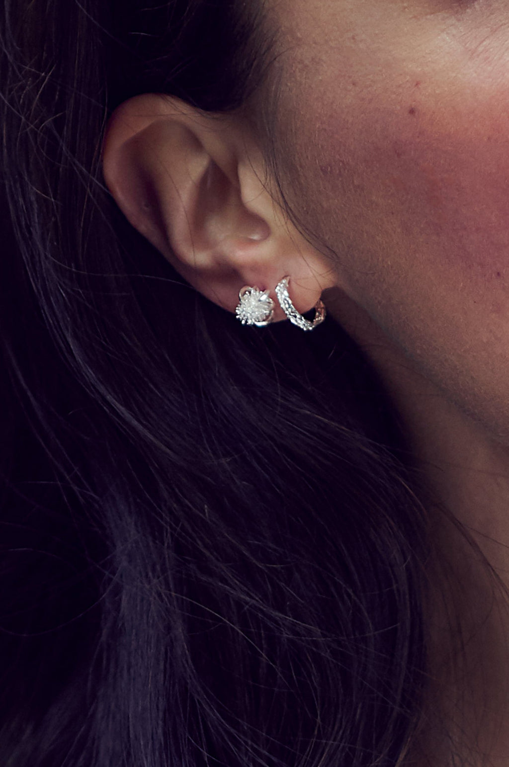 Nest Structure Mini Hoop Earrings Silver