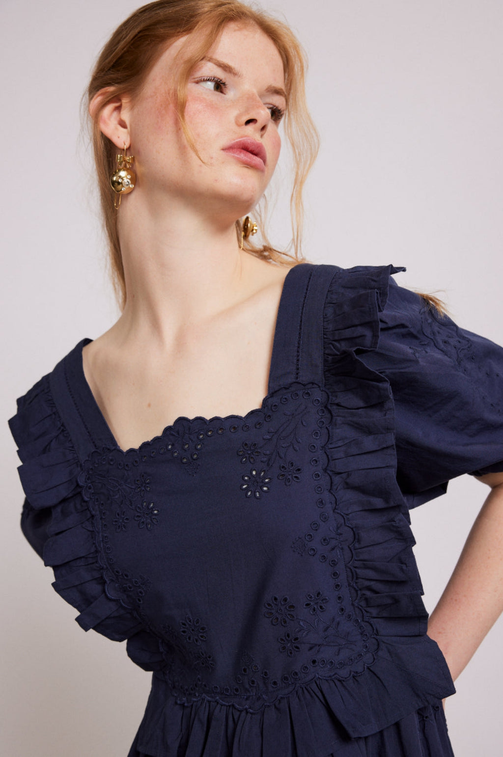 Damson Madder Rhea Dress Navy Broderie.