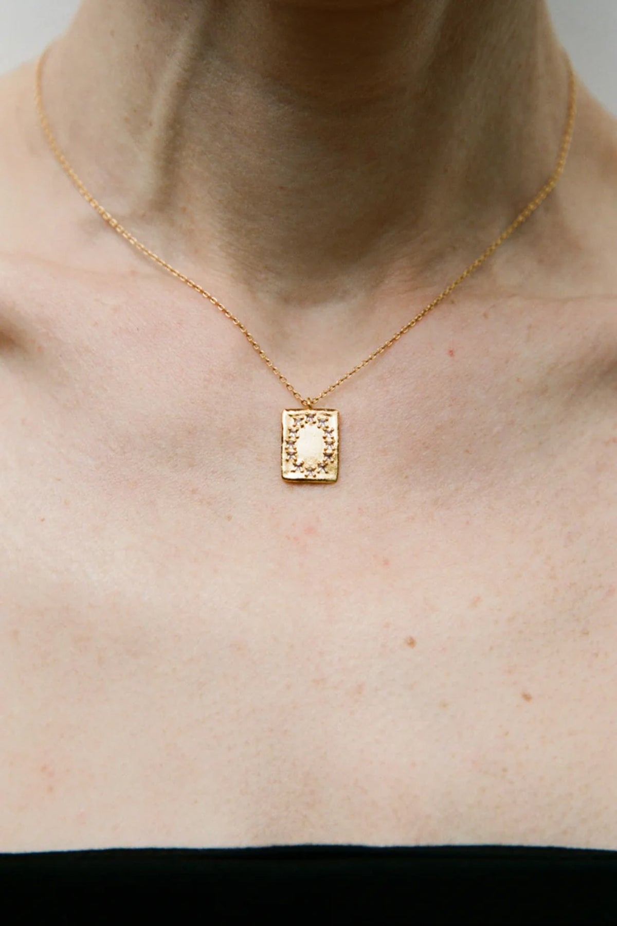 Clear Quartz L.B. Clock Mini Pendant Gold Necklace