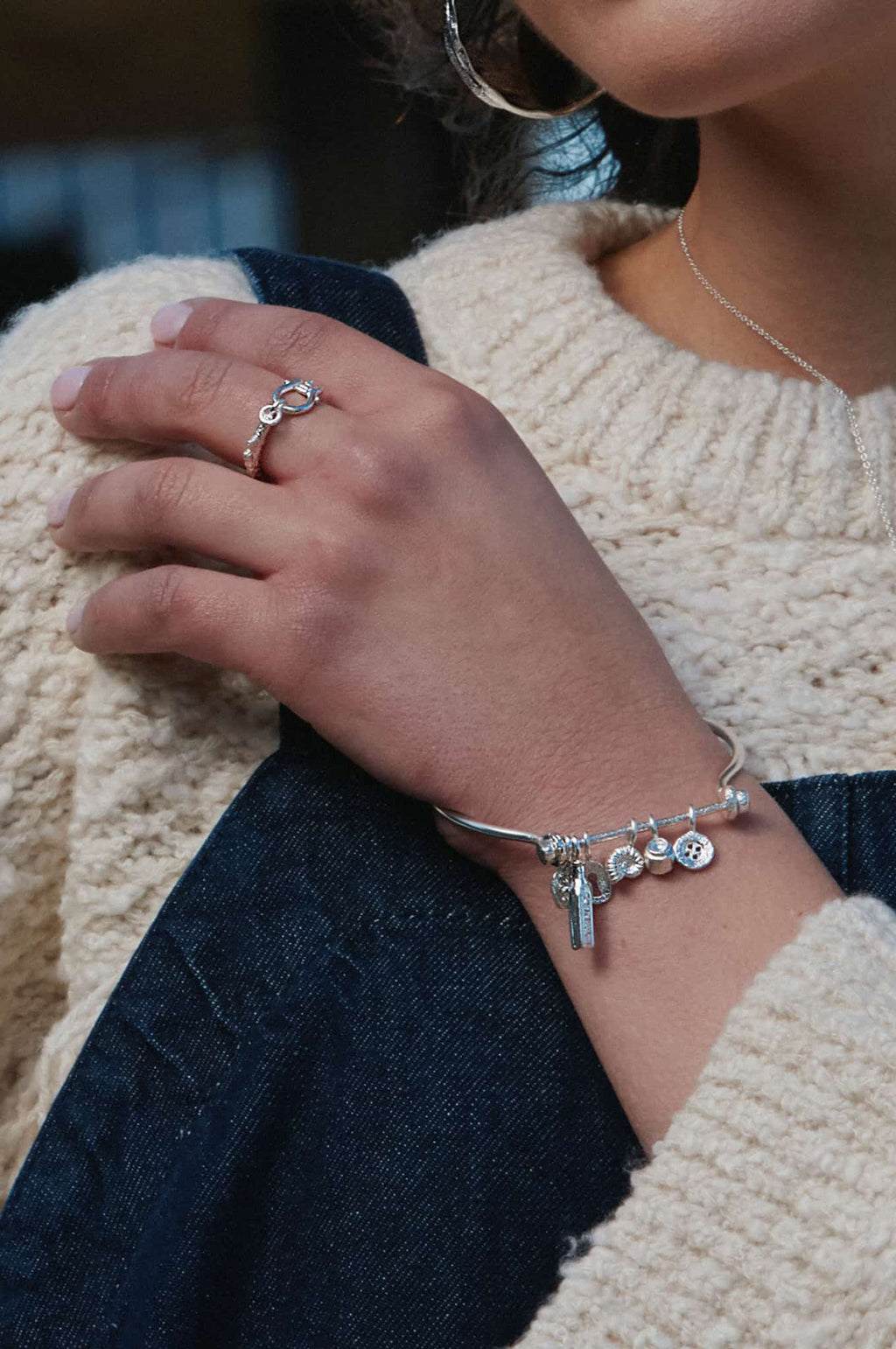 Boatyard Bangle with Mudlark Charms Silver