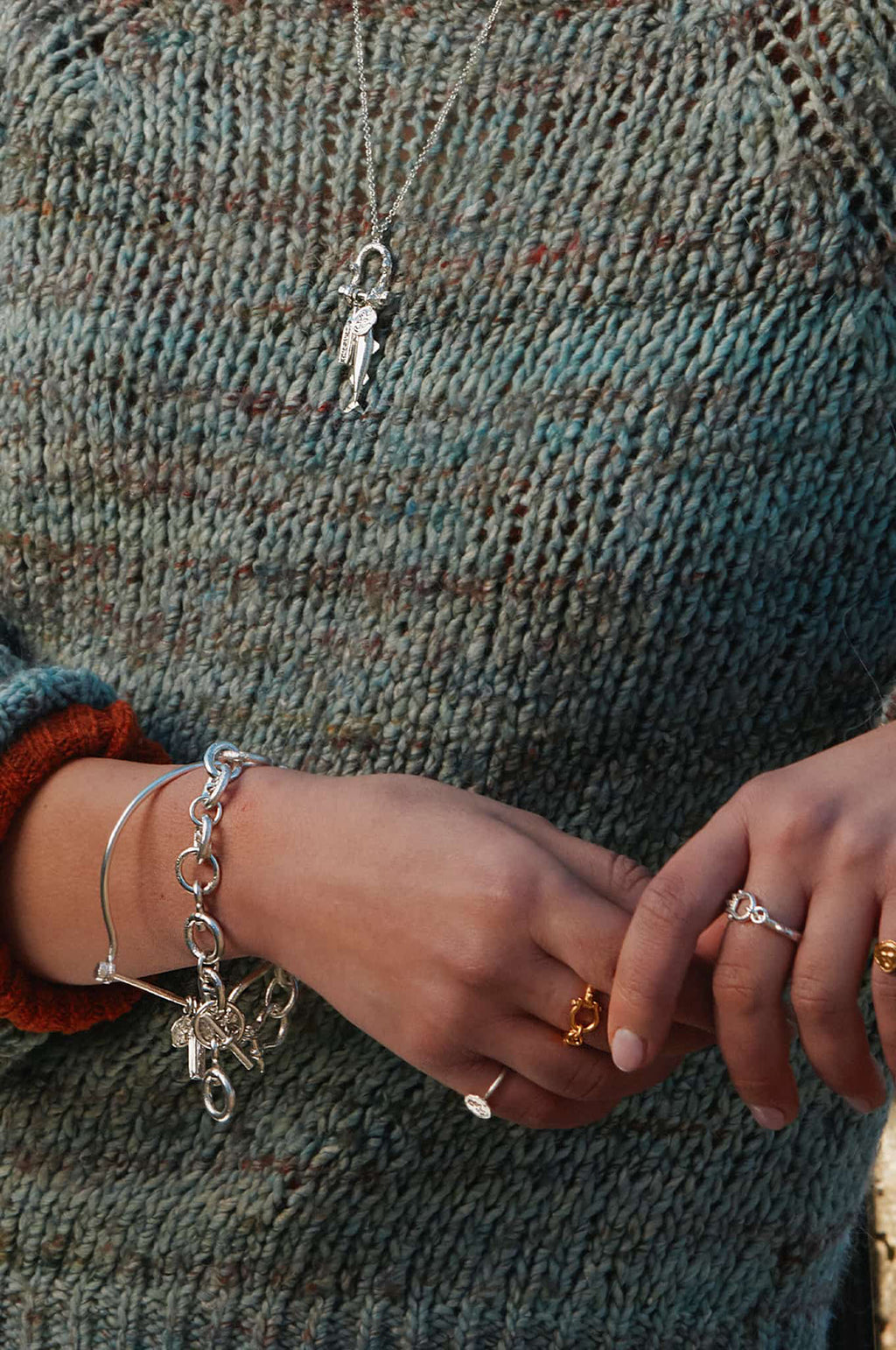 Boatyard Bangle with Mudlark Charms Silver
