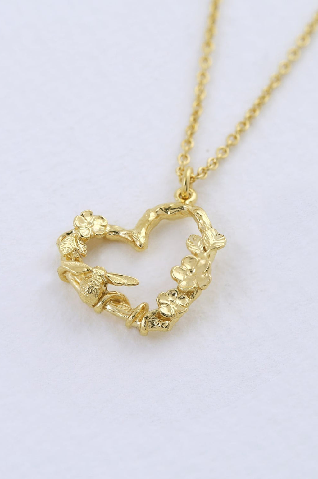 Floral Heart Necklace with Itsy Bitsy Bee Gold