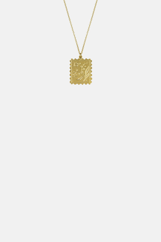 Floral Stamp Necklace Gold