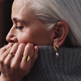 Kissing Seed Head Huggie Hoop Pink Pearl Earrings Gold Plate