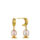 Kissing Seed Head Huggie Hoop Pink Pearl Earrings Gold Plate